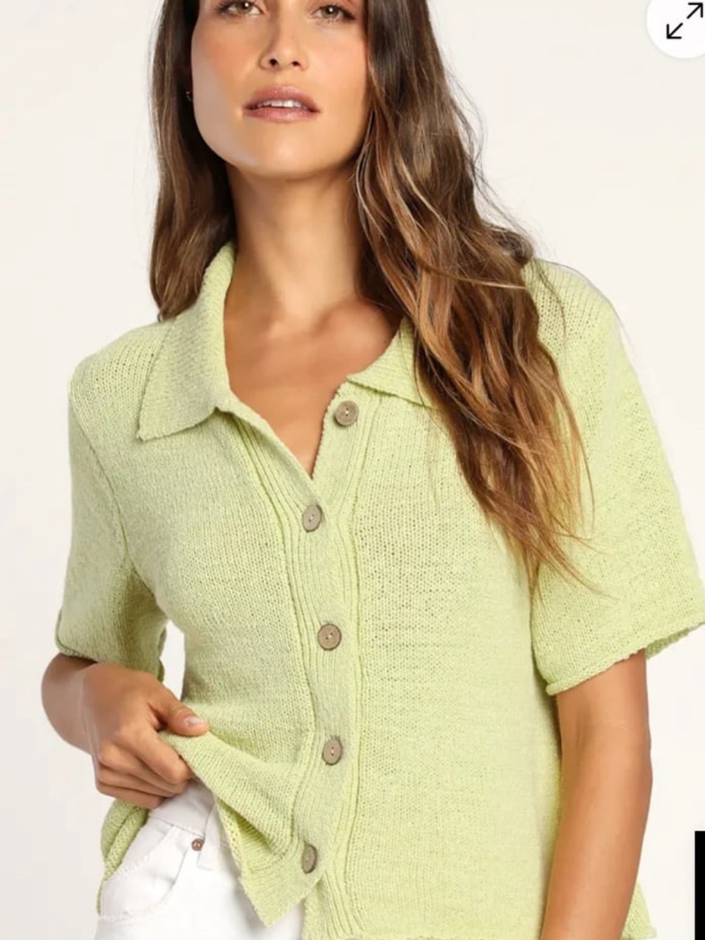 Lulu's Light Lime Knit Button-Front Polo Cardigan